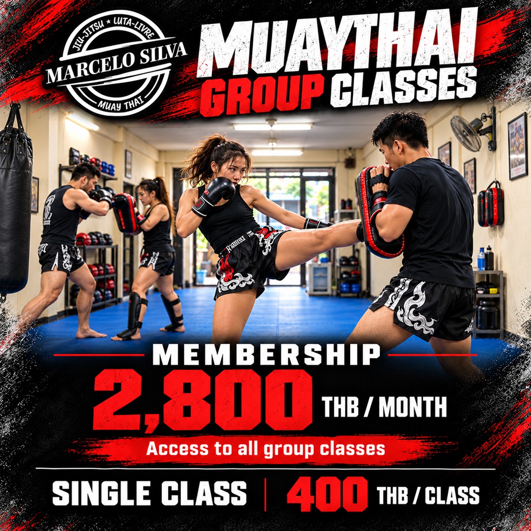 Muay Thai membership: 2,800 THB per month with access to all group classes. Single group class: 400 THB.